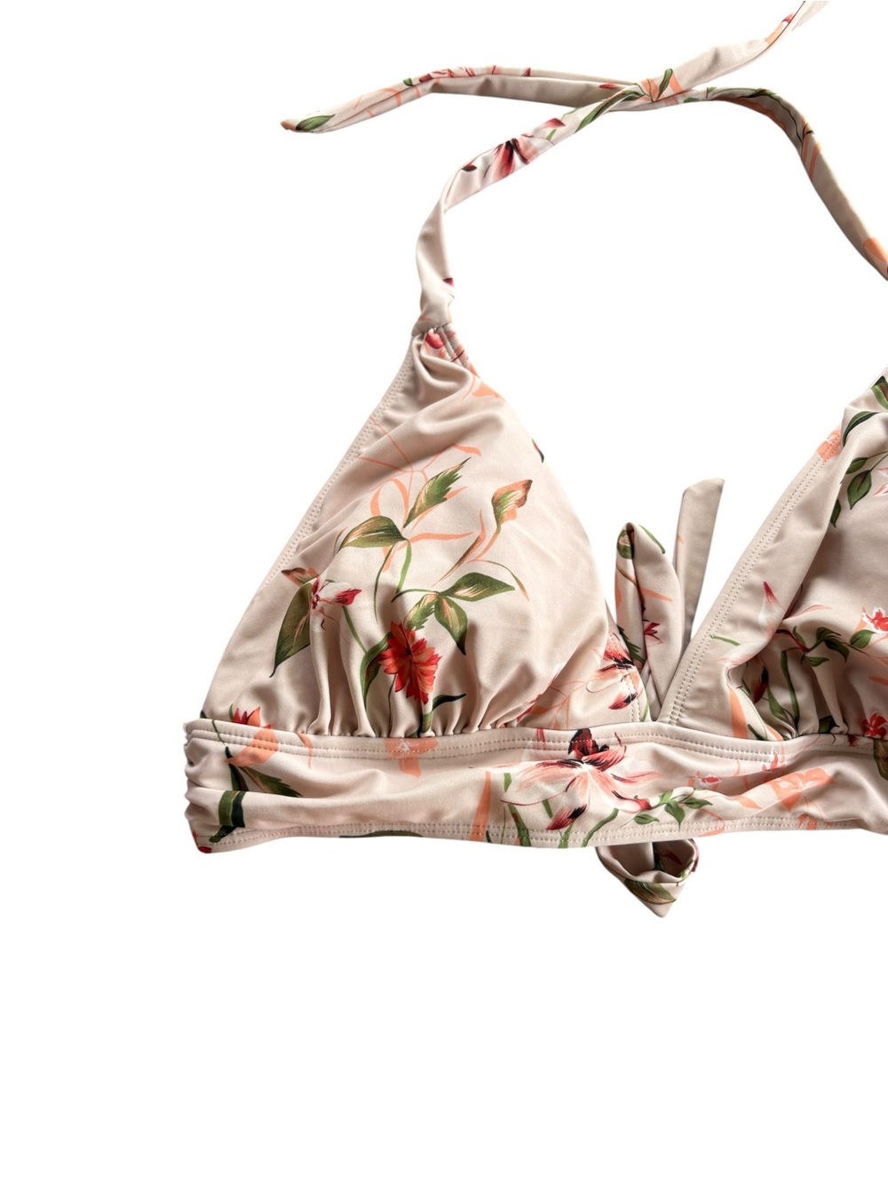Cupshe Pink Floral Halter Bikini Top XL Padded Tropical Swimwear